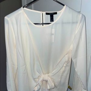 Cream Tie-Front Keyhole Top
